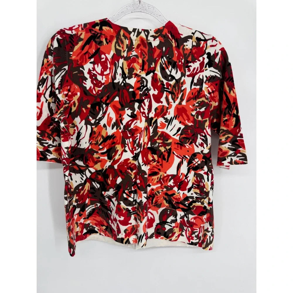 Designers Originals Women Red Floral Abstract Knit Cardigan Sweater Sz L